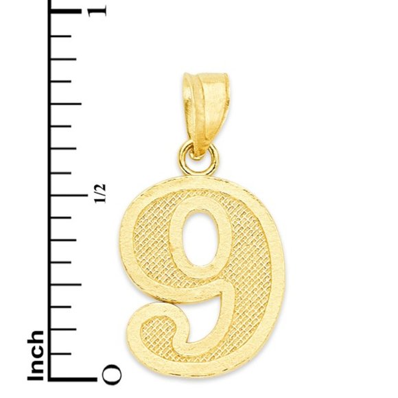 14k Gold Number 9 Pendant, Lucky Number Jewelry - Picture 3 of 4